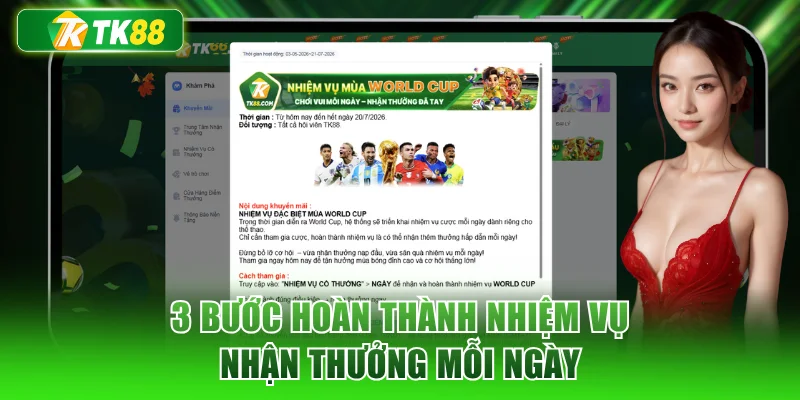 3 bước hoàn thành nhiệm vụ nhận thưởng mỗi ngày