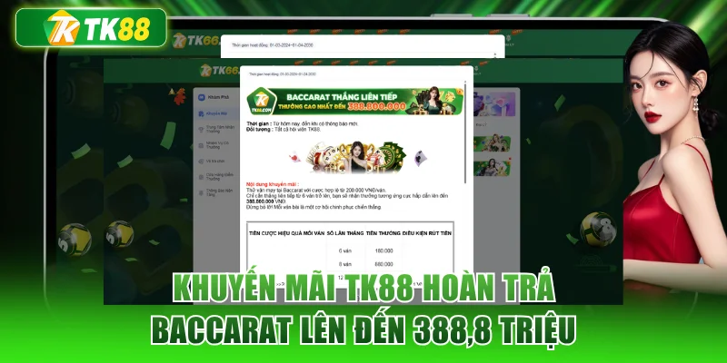 Khuyến mãi TK88 hoàn trả Baccarat lên đến 388,8 triệu
